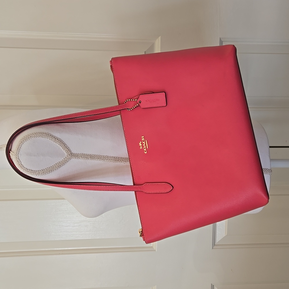 Coach Crossgrain Leather Zip‑Top Tote 4454 Pink Ruby Watermelon Pink